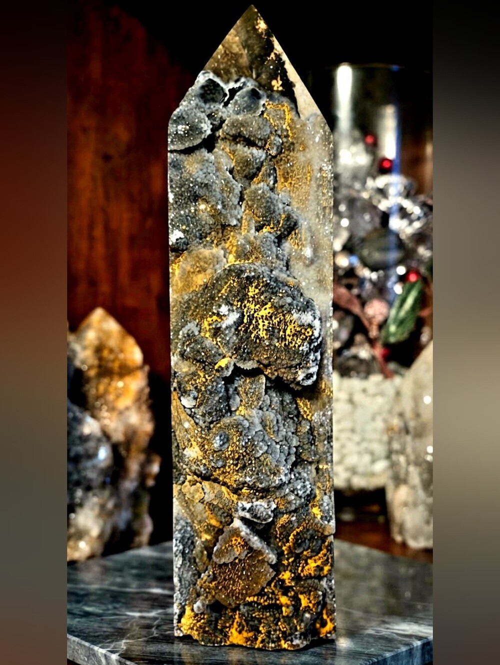 ​✨ Rare 30cm Obelisk Druzy Chalcedony With Natural Gold✨